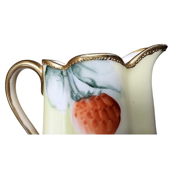 Antique Nippon Hand Painted Pitcher Gold Trim Leaf Mark Japan 4" Floral Berry - Picture 5 of 13